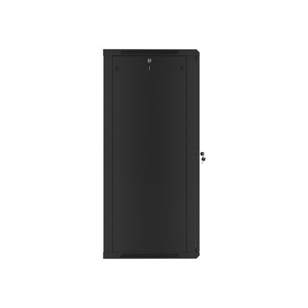 Lanberg WF01-6627-10B 19" 27U SZÉL:600mm MÉLY:600mm MAG:1307mm lapraszerelt üvegajtós fekete fali rack szekrény