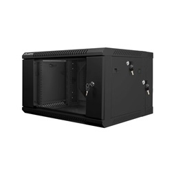 Lanberg WF02-6606-10B 19" 6U SZÉL:600mm MÉLY:600mm MAG:374mm lapraszerelt üvegajtós fekete kétrészes fali rack szekrény