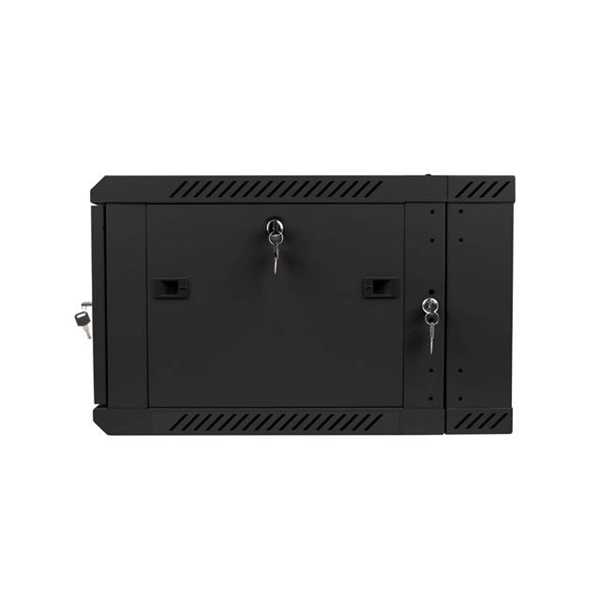 Lanberg WF02-6606-10B 19" 6U SZÉL:600mm MÉLY:600mm MAG:374mm lapraszerelt üvegajtós fekete kétrészes fali rack szekrény