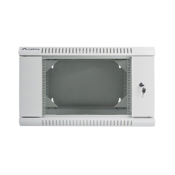 Lanberg WF02-6606-10S 19" 6U SZÉL:600mm MÉLY:600mm MAG:374mm lapraszerelt üvegajtós szürke kétrészes fali rack szekrény