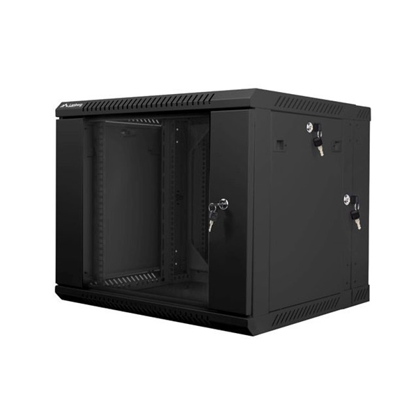 Lanberg WF02-6609-10B 19" 9U SZÉL:600mm MÉLY:600mm MAG:507mm lapraszerelt üvegajtós fekete kétrészes fali rack szekrény