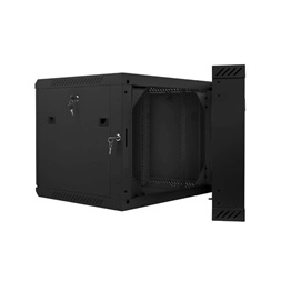 Lanberg WF02-6609-10B 19" 9U SZÉL:600mm MÉLY:600mm MAG:507mm lapraszerelt üvegajtós fekete kétrészes fali rack szekrény