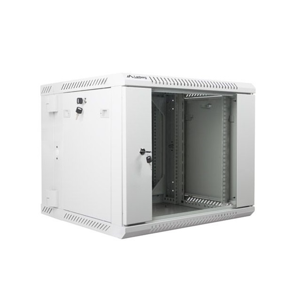 Lanberg WF02-6609-10S 19" 9U SZÉL:600mm MÉLY:600mm MAG:507mm lapraszerelt üvegajtós szürke kétrészes fali rack szekrény
