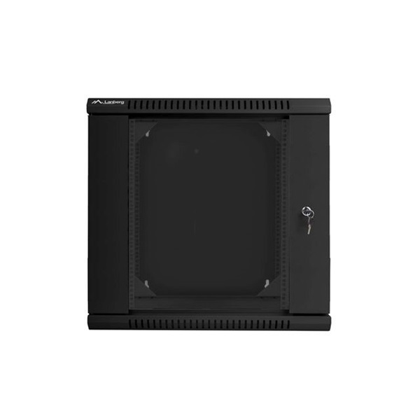 Lanberg WF02-6612-10B 19" 12U SZÉL:600mm MÉLY:600mm MAG:640mm lapraszerelt üvegajtós fekete kétrészes fali rack szekrény