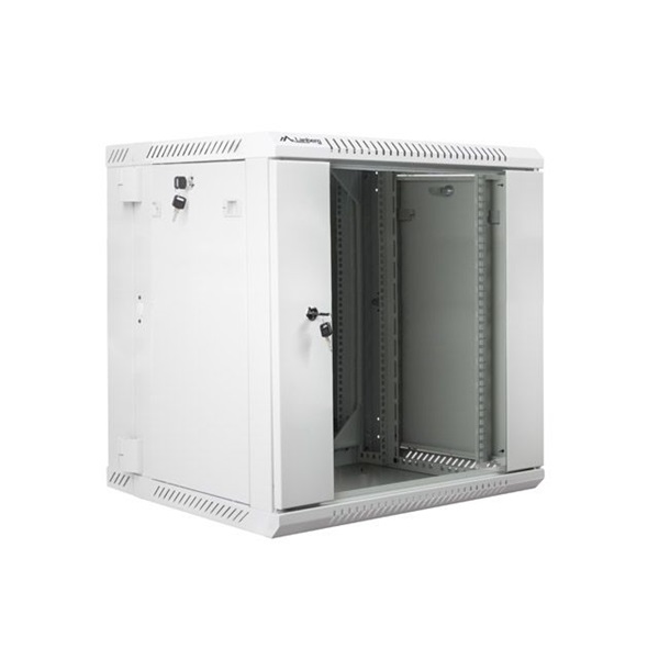 Lanberg WF02-6612-10S 19" 12U SZÉL:600mm MÉLY:600mm MAG:640mm lapraszerelt üvegajtós szürke kétrészes fali rack szekrény