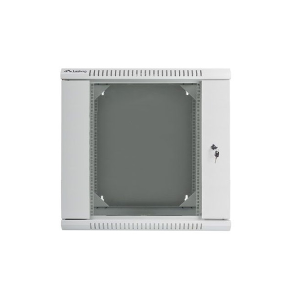 Lanberg WF02-6612-10S 19" 12U SZÉL:600mm MÉLY:600mm MAG:640mm lapraszerelt üvegajtós szürke kétrészes fali rack szekrény