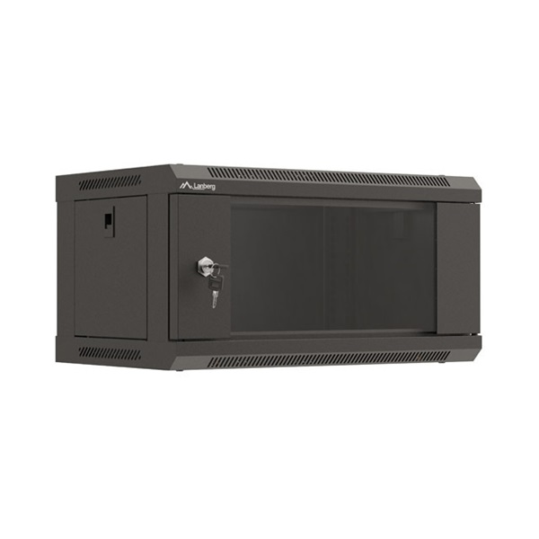 Lanberg WF03-5304-10B 19" 4U SZÉL:540mm MÉLY:350mm MAG:281mm lapraszerelt üvegajtós fekete fali rack szekrény
