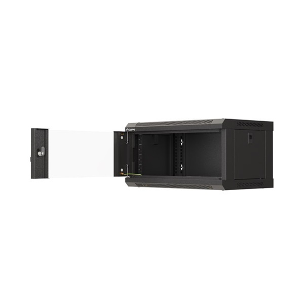Lanberg WF03-5304-10B 19" 4U SZÉL:540mm MÉLY:350mm MAG:281mm lapraszerelt üvegajtós fekete fali rack szekrény