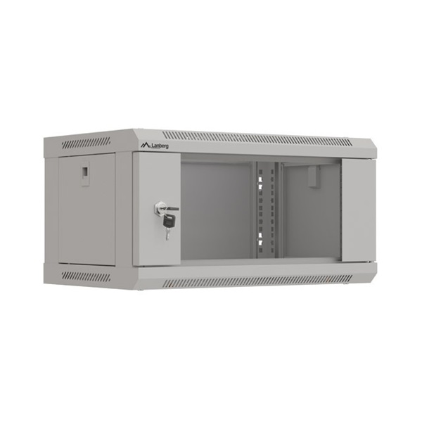 Lanberg WF03-5304-10S 19" 4U SZÉL:540mm MÉLY:350mm MAG:281mm lapraszerelt üvegajtós szürke fali rack szekrény