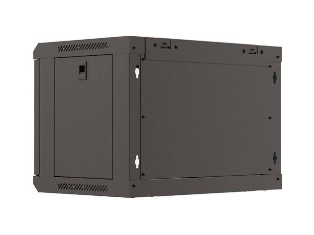 Lanberg WF03-5306-10B 19" 6U SZÉL:540mm MÉLY:350mm MAG:370mm lapraszerelt üvegajtós fekete fali rack szekrény