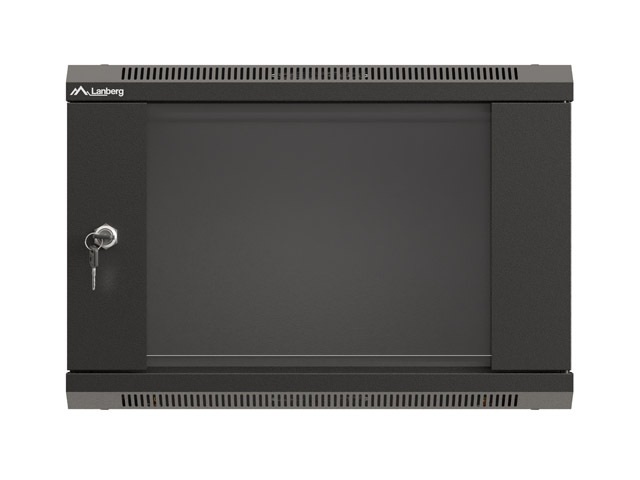 Lanberg WF03-5306-10B 19" 6U SZÉL:540mm MÉLY:350mm MAG:370mm lapraszerelt üvegajtós fekete fali rack szekrény
