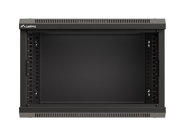 Lanberg WF03-5306-10B 19" 6U SZÉL:540mm MÉLY:350mm MAG:370mm lapraszerelt üvegajtós fekete fali rack szekrény