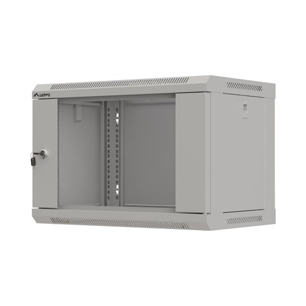 Lanberg WF03-5306-10S 19" 6U SZÉL:540mm MÉLY:350mm MAG:370mm lapraszerelt üvegajtós szürke fali rack szekrény