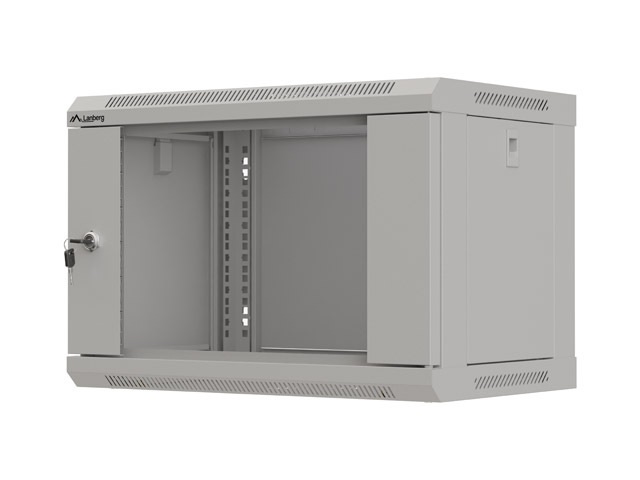 Lanberg WF03-5306-10S 19" 6U SZÉL:540mm MÉLY:350mm MAG:370mm lapraszerelt üvegajtós szürke fali rack szekrény