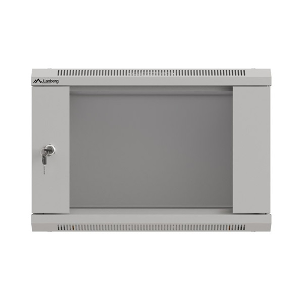 Lanberg WF03-5306-10S 19" 6U SZÉL:540mm MÉLY:350mm MAG:370mm lapraszerelt üvegajtós szürke fali rack szekrény