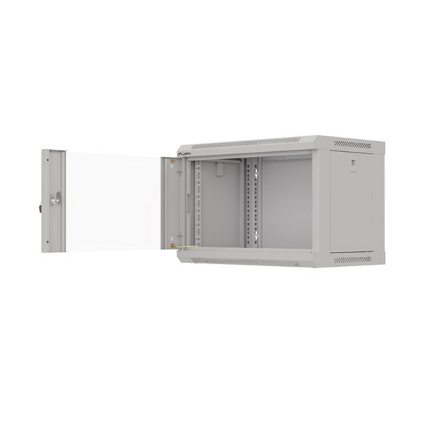 Lanberg WF03-5306-10S 19" 6U SZÉL:540mm MÉLY:350mm MAG:370mm lapraszerelt üvegajtós szürke fali rack szekrény