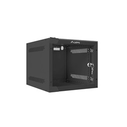 Lanberg WF10-2304-10B 10" 4U SZÉL:280mm MÉLY:310mm MAG:247mm lapraszerelt üvegajtós fekete fali rack szekrény