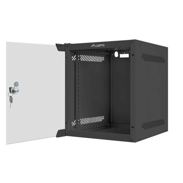 Lanberg WF10-2306-10B 10" 6U SZÉL:280mm MÉLY:310mm MAG:336mm lapraszerelt üvegajtós fekete fali rack szekrény