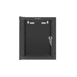 Lanberg WF10-2306-10B 10" 6U SZÉL:280mm MÉLY:310mm MAG:336mm lapraszerelt üvegajtós fekete fali rack szekrény