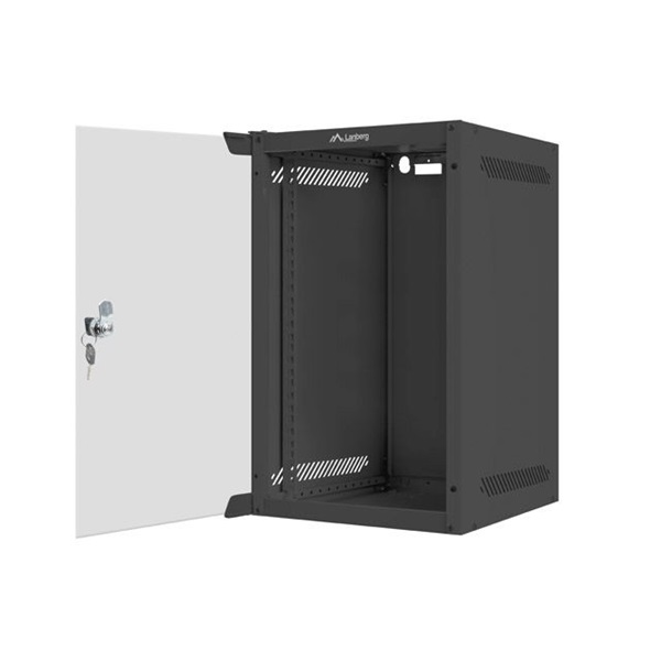 Lanberg WF10-2309-10B 10" 9U SZÉL:280mm MÉLY:310mm MAG:469mm lapraszerelt üvegajtós fekete fali rack szekrény