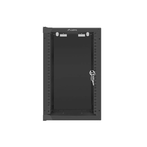 Lanberg WF10-2309-10B 10" 9U SZÉL:280mm MÉLY:310mm MAG:469mm lapraszerelt üvegajtós fekete fali rack szekrény