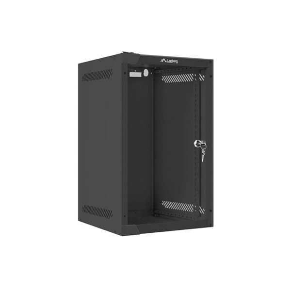 Lanberg WF10-2309-10B 10" 9U SZÉL:280mm MÉLY:310mm MAG:469mm lapraszerelt üvegajtós fekete fali rack szekrény