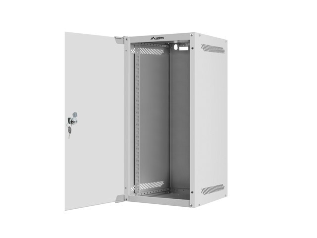 Lanberg WF10-2312-10S 10" 12U SZÉL:280mm MÉLY:310mm MAG:603mm lapraszerelt üvegajtós szürke fali rack szekrény