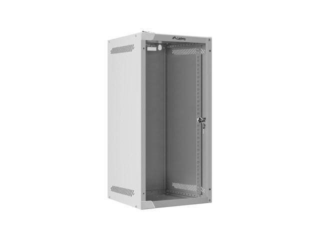 Lanberg WF10-2312-10S 10" 12U SZÉL:280mm MÉLY:310mm MAG:603mm lapraszerelt üvegajtós szürke fali rack szekrény