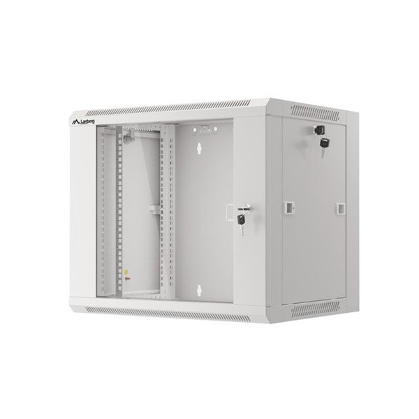 Lanberg WFFA-5409-10S 19" 9U SZÉL:570mm MÉLY:450mm MAG:500mm lapraszerelt üvegajtós szürke fali rack szekrény
