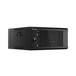 Lanberg WFFA-5604-10B 19" 4U SZÉL:570mm MÉLY:600mm MAG:277mm lapraszerelt üvegajtós fekete fali rack szekrény