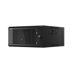 Lanberg WFFA-5604-10B 19" 4U SZÉL:570mm MÉLY:600mm MAG:277mm lapraszerelt üvegajtós fekete fali rack szekrény