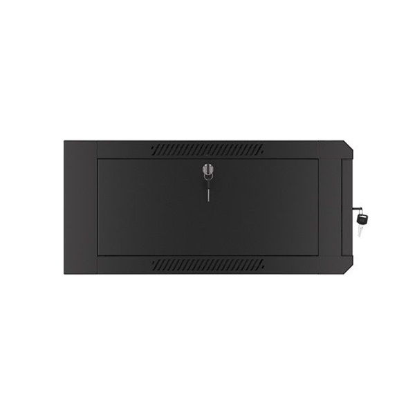Lanberg WFFA-5604-10B 19" 4U SZÉL:570mm MÉLY:600mm MAG:277mm lapraszerelt üvegajtós fekete fali rack szekrény