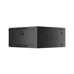 Lanberg WFFA-5604-10B 19" 4U SZÉL:570mm MÉLY:600mm MAG:277mm lapraszerelt üvegajtós fekete fali rack szekrény