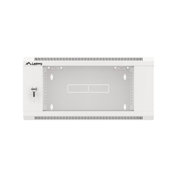 Lanberg WFFA-5604-10S 19" 4U SZÉL:570mm MÉLY:600mm MAG:277mm lapraszerelt üvegajtós szürke fali rack szekrény