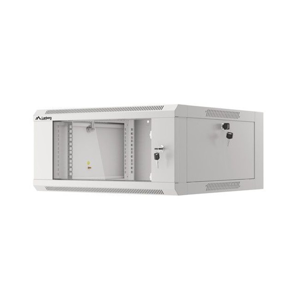 Lanberg WFFA-5604-10S 19" 4U SZÉL:570mm MÉLY:600mm MAG:277mm lapraszerelt üvegajtós szürke fali rack szekrény