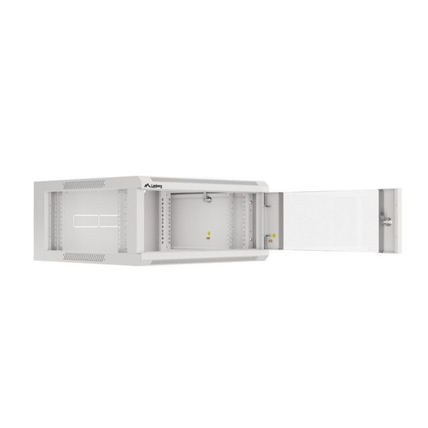 Lanberg WFFA-5604-10S 19" 4U SZÉL:570mm MÉLY:600mm MAG:277mm lapraszerelt üvegajtós szürke fali rack szekrény