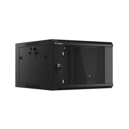 Lanberg WFFA-5606-10B 19" 6U SZÉL:570mm MÉLY:600mm MAG:370mm lapraszerelt üvegajtós fekete fali rack szekrény