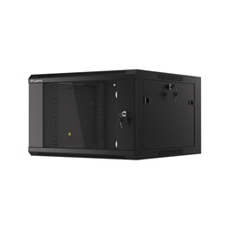 Lanberg WFFA-5606-10B 19" 6U SZÉL:570mm MÉLY:600mm MAG:370mm lapraszerelt üvegajtós fekete fali rack szekrény