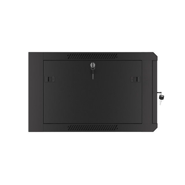 Lanberg WFFA-5606-10B 19" 6U SZÉL:570mm MÉLY:600mm MAG:370mm lapraszerelt üvegajtós fekete fali rack szekrény