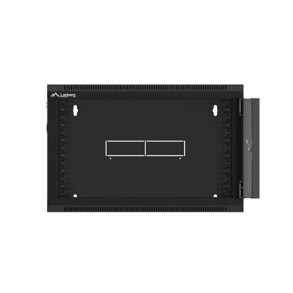 Lanberg WFFA-5606-10B 19" 6U SZÉL:570mm MÉLY:600mm MAG:370mm lapraszerelt üvegajtós fekete fali rack szekrény