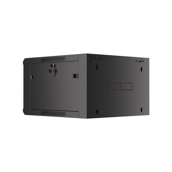 Lanberg WFFA-5606-10B 19" 6U SZÉL:570mm MÉLY:600mm MAG:370mm lapraszerelt üvegajtós fekete fali rack szekrény