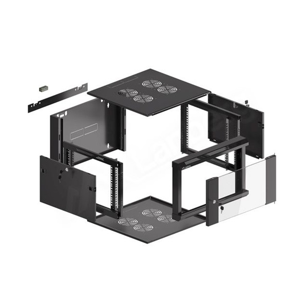 Lanberg WFFA-5606-10B 19" 6U SZÉL:570mm MÉLY:600mm MAG:370mm lapraszerelt üvegajtós fekete fali rack szekrény