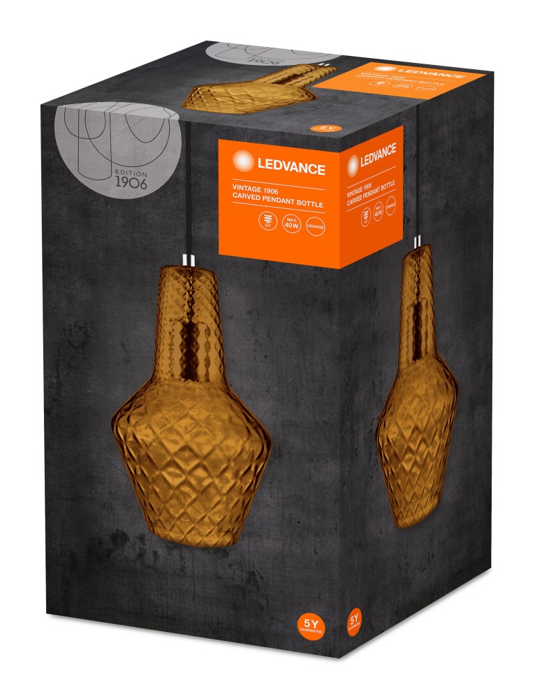 Ledvance Vintage 1906 Carved Bottle max. 60W/1xE27 narancssárga függesztett lámpa