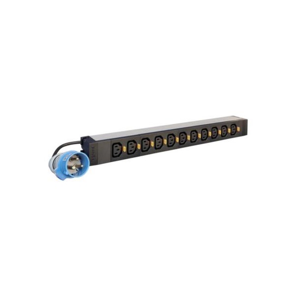 Legrand 646815 19"/1U PDU elosztósor 16A 12xC13 reteszelhető aljzat ipari-3P+N+F 3m csatlakozódugóval