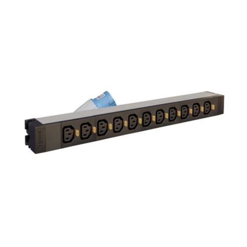 Legrand 646815 19"/1U PDU elosztósor 16A 12xC13 reteszelhető aljzat ipari-3P+N+F 3m csatlakozódugóval