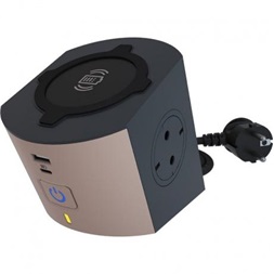 Legrand 694500 2m vezetékkel multifunkciós szürke-barna 2x2P+F, indukciós töltővel, USB-A + USB-C elosztó