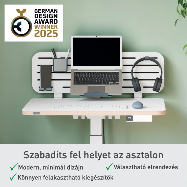 Leitz Ergo 80x25 cm fehér függőleges asztali rendszerező laptoptartóval