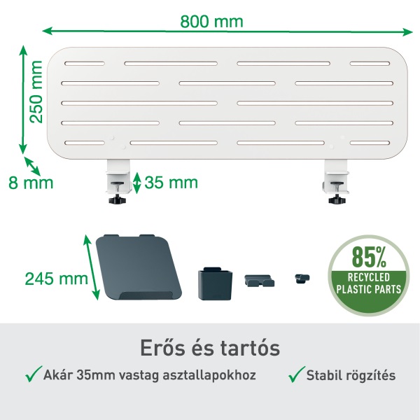 Leitz Ergo 80x25 cm fehér függőleges asztali rendszerező laptoptartóval