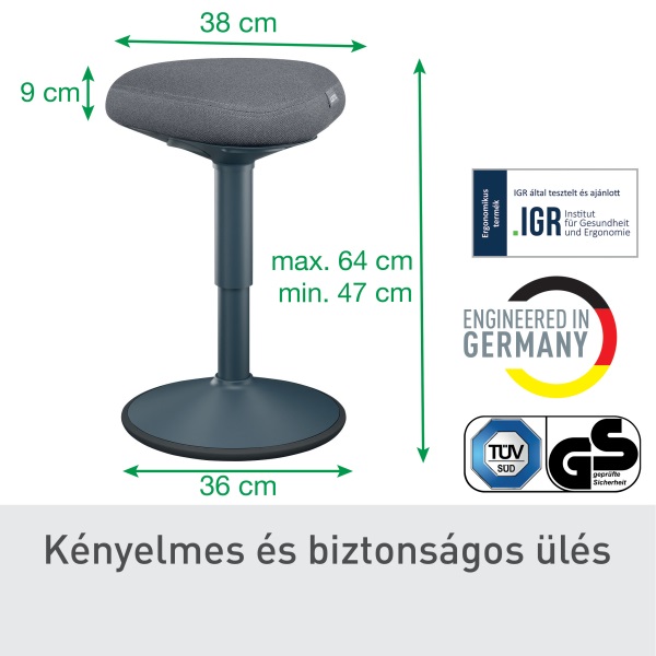 Leitz Ergo Active sötétszürke komfort ülőfelületű billenő ülőszék