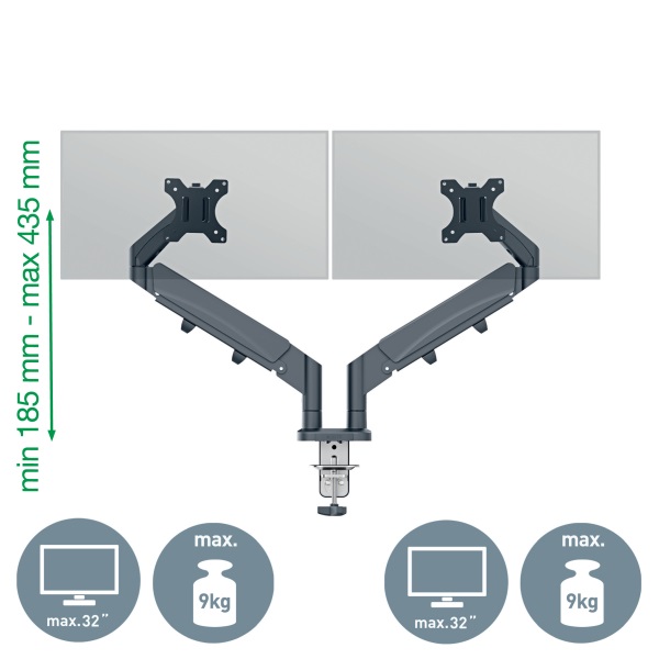 Leitz Ergo Dual  fekete helytakarékos monitorkar két monitorhoz